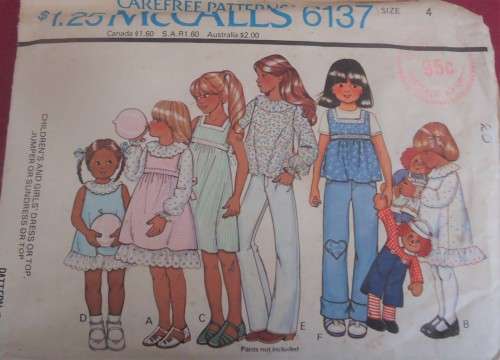 VINTAGE McCALL`S PATTERN 6137 KIDS DRESS-PINAFORE-SUNDRESS-TOP SIZE 4 YEARS COMPLETE