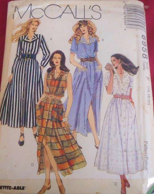 McCALL'S 6958 FRONT BUTTONED DRESS SIZE F = 16-18-20 SEE LISTING