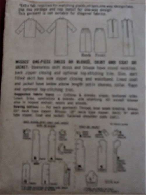 VINTAGE SIMPLICITY 5835 ONE PIECE DRESS OR BLOUSE-SKIRT-COAT-JACKET SIZE 16 BUST 36" COMPLETE