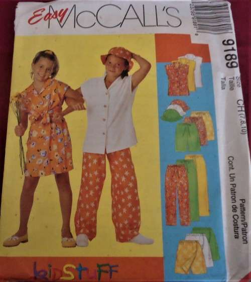 McCALLS  9189 GIRLS SHIRT-PULLON PANTS-SHORTS-SKORT-HAT SIZE CH=7-8-10 YEARS COMPLETE-UNCUT-F/FOLDED