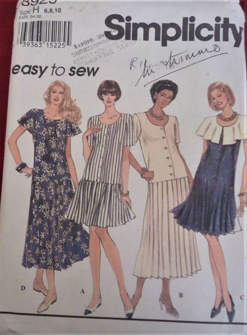 SIMPLICITY 8929 DRESS WITH PLEATED SKIRT  SIZE H6-8-10 COMPLETE