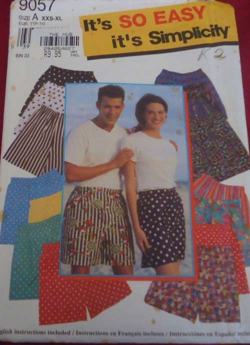 SIMPLICITY 9057 UNISEX SHORTS  SIZE A = XXXS - XL 29-49" - COMPLETE