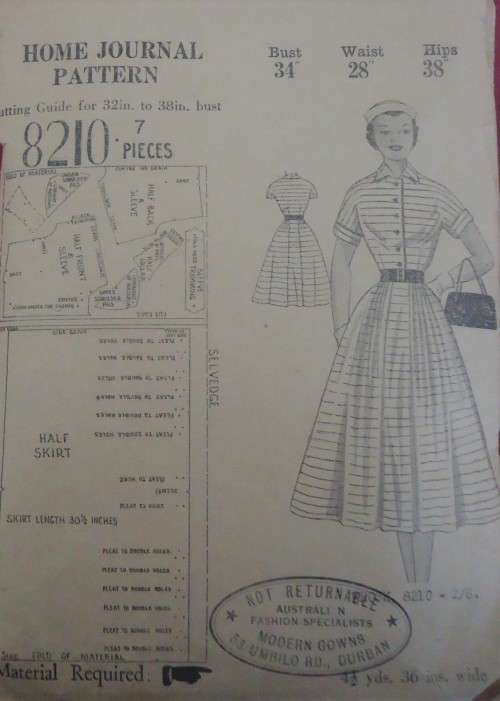 VERY VINTAGE HOME JOURNAL PATTERN 8210 FRONT BUTTON DRESS-FULL SKIRT SIZE 34" COMPLETE