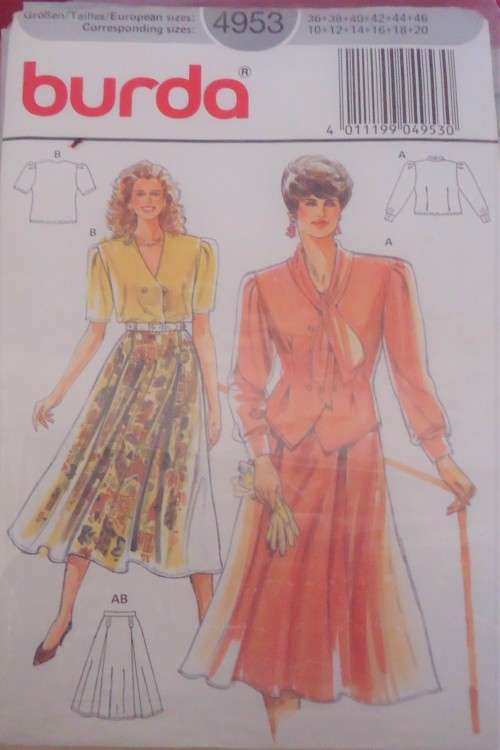 BURDA 4953  JACKET-TOP-SKIRT SIZE 10-12-14-16-18-20 SEE LISTING