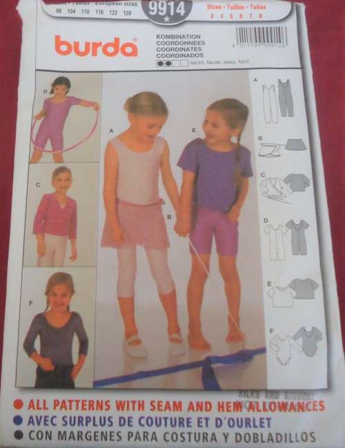 BURDA 9914 GIRL'S GYM/BALLET CO-ORDINATES SIZE 3-4-5-6-7 YEARS COMPLETE-PART CUT