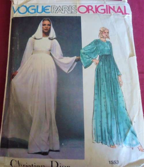 VOGUE PARIS ORIGINAL1357 HIGH WAIST DRESS WITH HOOD SIZE12 BUST 34"/87 CM COMPLETE