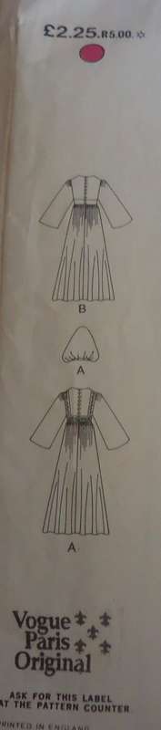 VOGUE PARIS ORIGINAL1357 HIGH WAIST DRESS WITH HOOD SIZE12 BUST 34"/87 CM COMPLETE