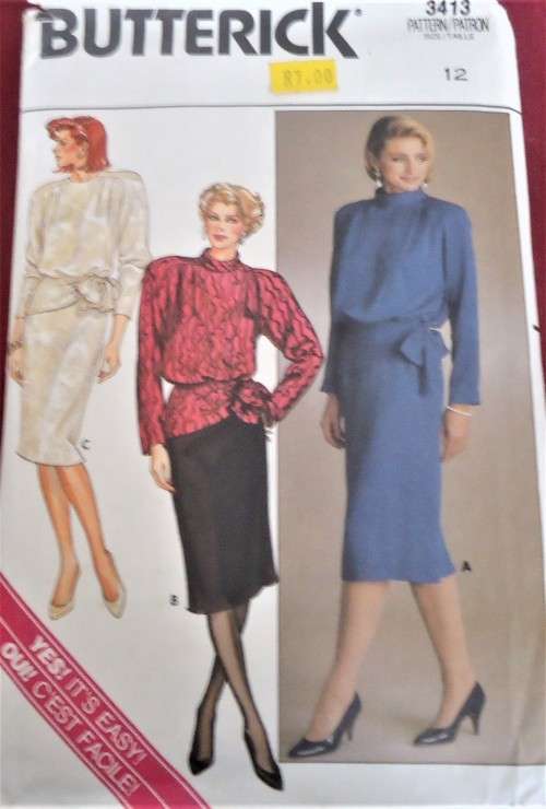 BUTTERICK 3413 TOP & SKIRT SIZE 12 COMPLETE
