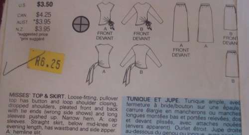 BUTTERICK  6756 TOP & SKIRT SIZE 12 COMPLETE - SUPPLIED IN A ZIPLOC BAG