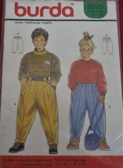 BURDA 5025 KIDDIES PANTS SIZE 4 - 10 YEARS COMPLETE-UNCUT-F/FOLDED-SEALED