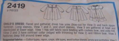 STYLE 2419 TODDLER DRESS SIZE 2 YEARS CHEST 53 CM COMPLETE