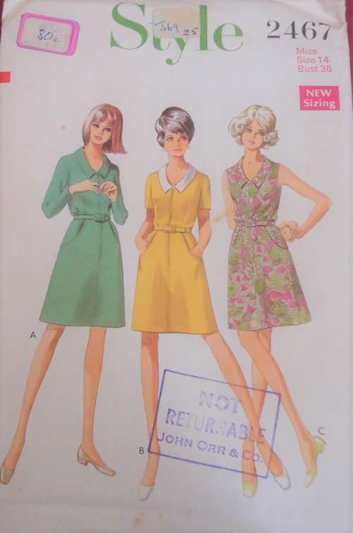 VINTAGE STYLE 2467  DRESS SIZE 14 BUST 36" COMPLETE-UNCUT-F/FOLDED
