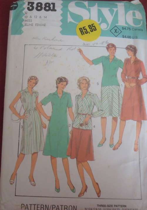 STYLE 3881 DRESS-TOP-BIAS SKIRT SIZE N 10-12-14 COMPLETE-UNCUT-F/FOLDED