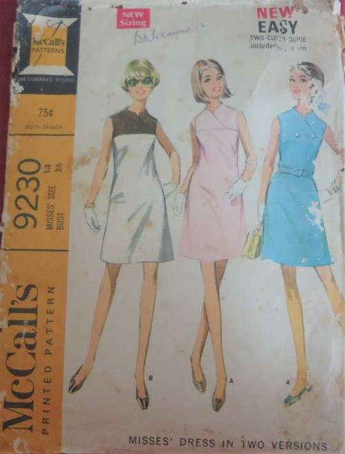 McCALL'S 9230 DRESS IN 2 VERSIONS SIZE=14 BUST 36" COMPLETE SUPPLIED IN ZIPLOC BAG