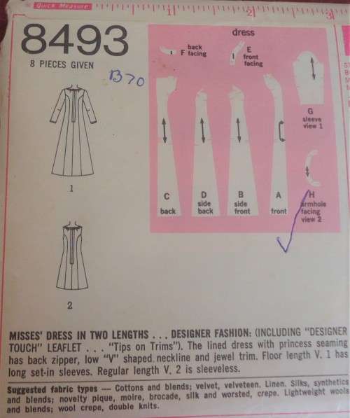 VINTAGE SIMPLICITY 8493 DESIGNER FASHION DRESS SIZE14 BUST 36" COMPLETE