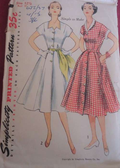 VINTAGE SIMPLICITY 3878  ONE PIECE DRESS SIZE 12 1/2 BUST 31" COMPLETE-UNCUT-F/FOLDED