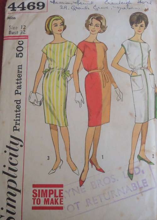 VINTAGE SIMPLICITY 4469  ONE PIECE DRESS SIZE 12 BUST 32" COMPLETE