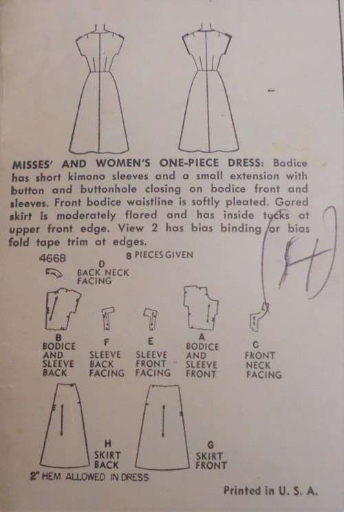 VINTAGE SIMPLICITY 4668  ONE PIECE DRESS SIZE 18 BUST 36" SEE LISTING