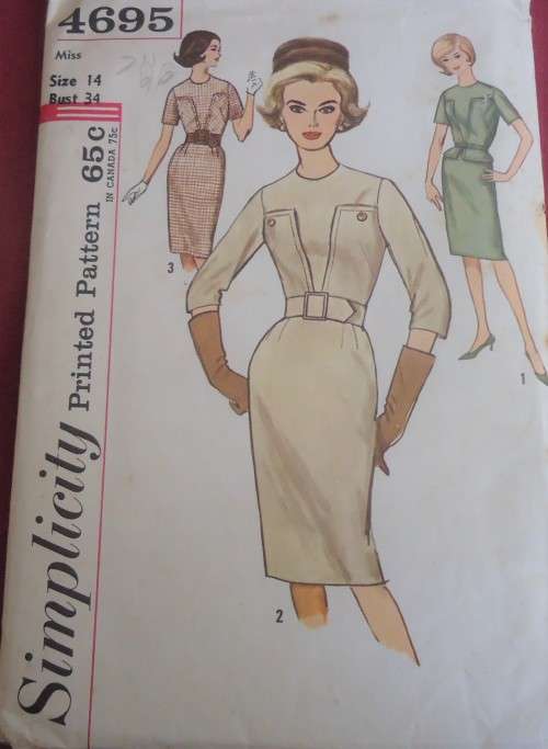 VINTAGE SIMPLICITY 4695  ONE PIECE DRESS SIZE 14 BUST 34" COMPLETE-UNCUT-F/FOLDED