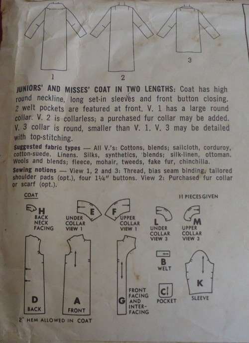 VINTAGE SIMPLICITY 5103  SET OF COATS SIZE 16 BUST 36" COMPLETE