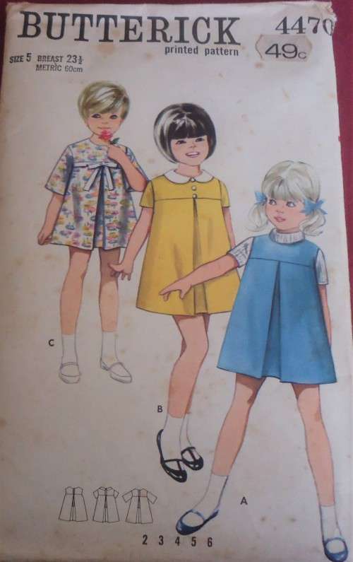 VINTAGE BUTTERICK 4470 GIRLS DRESS OR PINAFORE SIZE 5 YEARS BREAST 23 1/2` COMPLETE