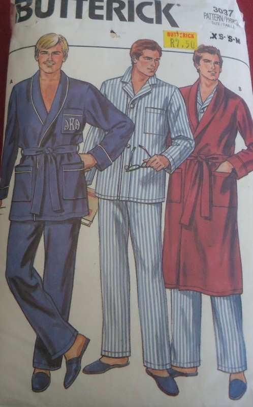 BUTTERICK 3037 MEN'S PJS & ROBE SIZE XS-S-M (30-40") COMPLETE & MOSTLY UNCUT
