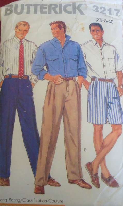 BUTTERICK 3217 MEN'S PANTS-SHORTS-SHIRT SIZE XS-S-M (30-40") COMPLETE