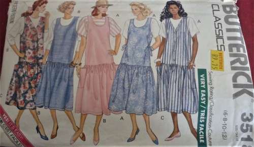 BUTTERICK 3518 MATERNITY PINAFORE & TOP SIZE 6-8-10-12 COMPLETE