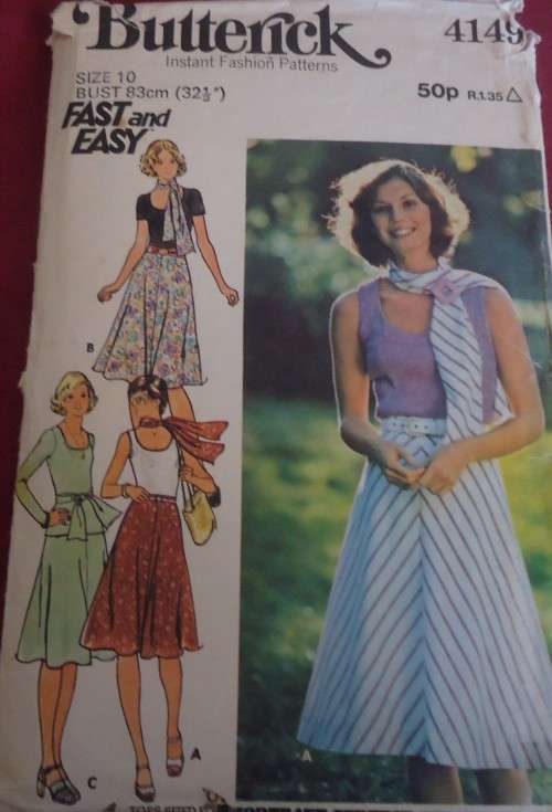 BUTTERICK 4149 TOPS-SKIRT-SCARF SIZE 10 BUST 83 CM/32 1/2` COMPLETE