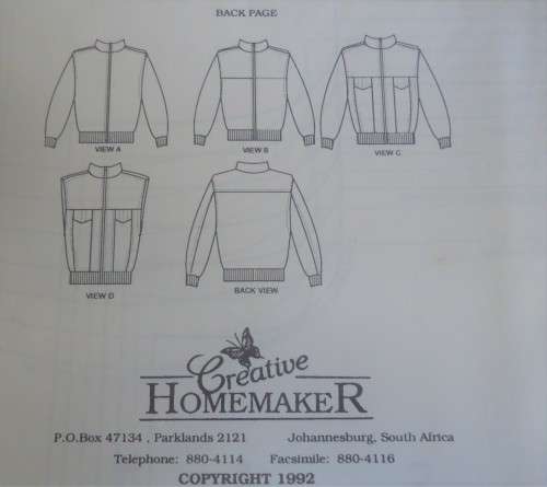 CREATIVE HOMEMAKER-200-LADIES & MEN'S JACKET-BUST 75 CM-118 CM CHEST 77-122 CM- COMPLETE-UNCUT