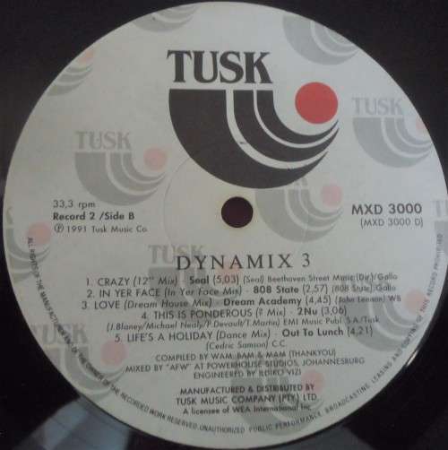 DYNAMIX 3 -2 LP NON STOP DANCE REMIX- 1991 TUSK DOUBLE VINYL LP SET  MXG 3000