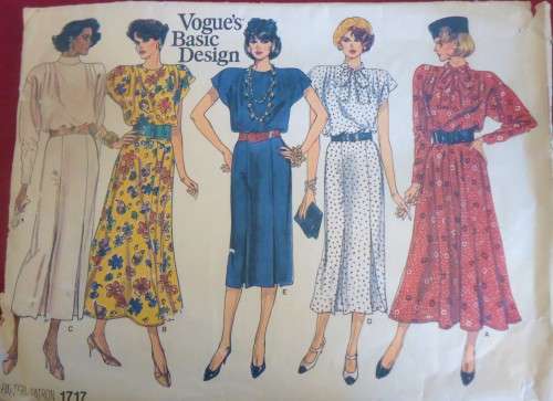 VOGUE 1717  DRESS WITH JEWEL NECKLINE & COLLAR VARIATIONS SIZE8-10-12 COMPLETE