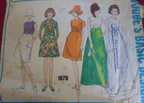 VINTAGE VOGUE 1870 DRESS SIZE 10 BUST 32 1/2"  COMPLETE