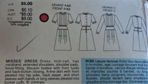 VOGUE 9343  LOOSE FITTING DRESS WITH BLOUSON BODICE SIZE 8-10-12 COMPLETE