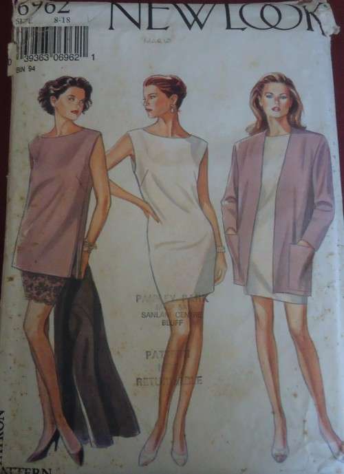 NEW LOOK PATTERNS 6962  SHEATH DRESS/TOP-JACKET-SKIRT SIZES 8 - 18 COMPLETE