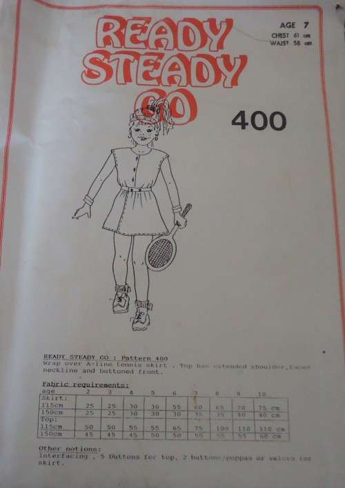 READY-STEADY-GO PATTERN-NUMBER 400 GIRLS TENNIS DRESS SIZE 7 YRS CHEST 61 CM