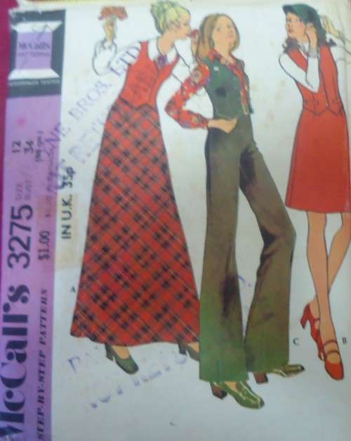McCALL`S PATTERN 3275 WAISTCOAT-SKIRT-PANTS  SIZE 12 BUST 34` COMPLETE