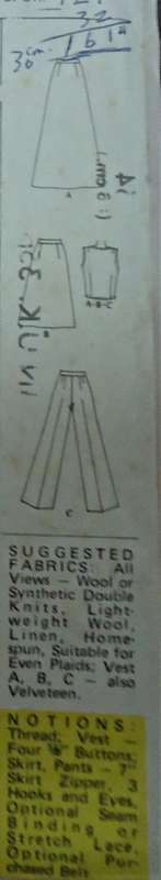 McCALL`S PATTERN 3275 WAISTCOAT-SKIRT-PANTS  SIZE 12 BUST 34` COMPLETE