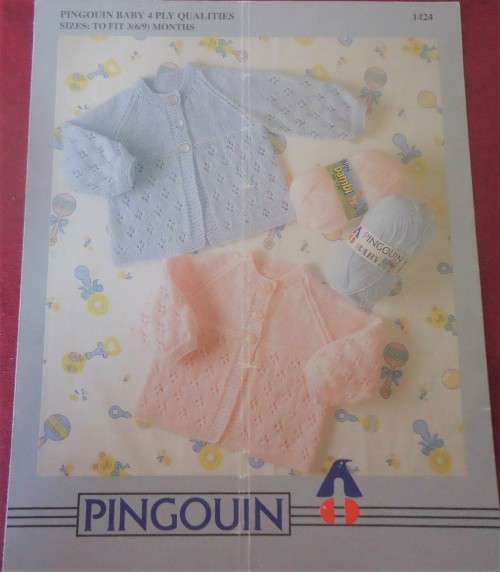 PINGOUIN #1424 ONE JACKET - TWO PATTERNS TO FIT 3 - 6 - 9 MONTHS