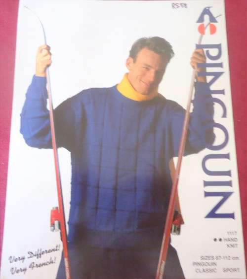 PINGOUIN # 1117 -EASY TO MAKE PULLOVER WITH CREW OR V NECK TO FIT 87-112 CM