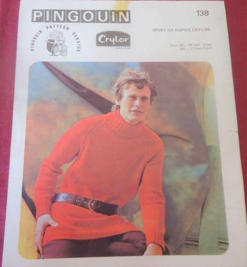 PINGOUIN # 138 MAN`S RAGLAN SWEATER  TO FIT 38-40-42-44`