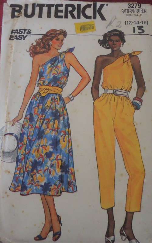 BUTTERICK PATTERN 3279 SINGLE SHOULDER DRESS & JUMPSUIT SIZE 12-14-16 COMPLETE& UNCUT