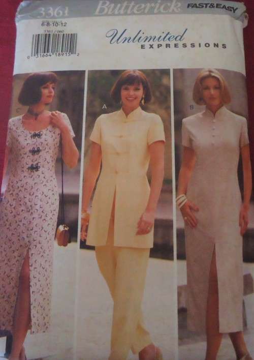 BUTTERICK PATTERN 3361 MANDARIN CLLAR DRESS-TOP-PANTS SIZE6-8-10-12 COMPLETE-UNCUT