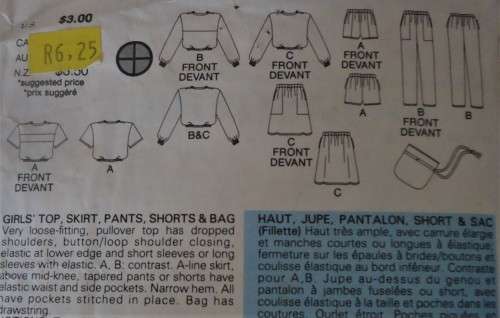 BUTTERICK PATTERN 3435 GIRL'S TRACKSUIT TOP-SKIRT-PANTS-SHORTS-BAG SIZE 7-8-10 YRS COMPLETE & UNCUT