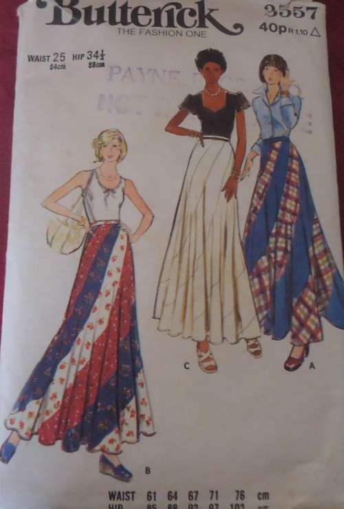 BUTTERICK PATTERN 3557 FITTED & FLARED SKIRT SIZE WAIST 25" HIP 34 1/2" COMPLETE