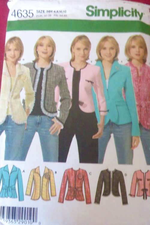 SIMPLICITY 4635 - LINED JACKET WITH TRIM VARIATIONS SIZE HH = 6-8-10-12 COMPLETE
