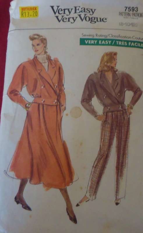 VOGUE 7593 JACKET-SKIRT-PANTS SIZE 8-10-12 COMPLETE