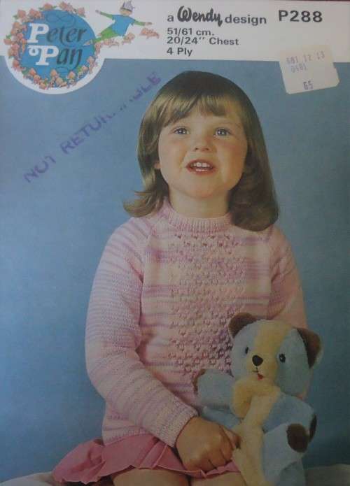 PETER PAN #P288  WENDY DESIGN  CHILD`S SWEATER- TO FIT 20 - 24` CHEST