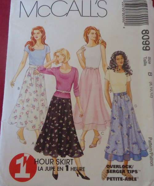 McCALLS 8099 SET OF PULL ON SKIRTS SIZE B= 8-10-12 COMPLETE-UNCUT-F/FOLDED