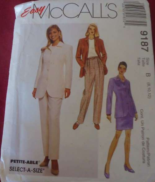 McCALLS 9187 UNLINED JACKET-SKIRT-PANTS SIZE 8-10-12 COMPLETE-UNCUT-F/FOLDED